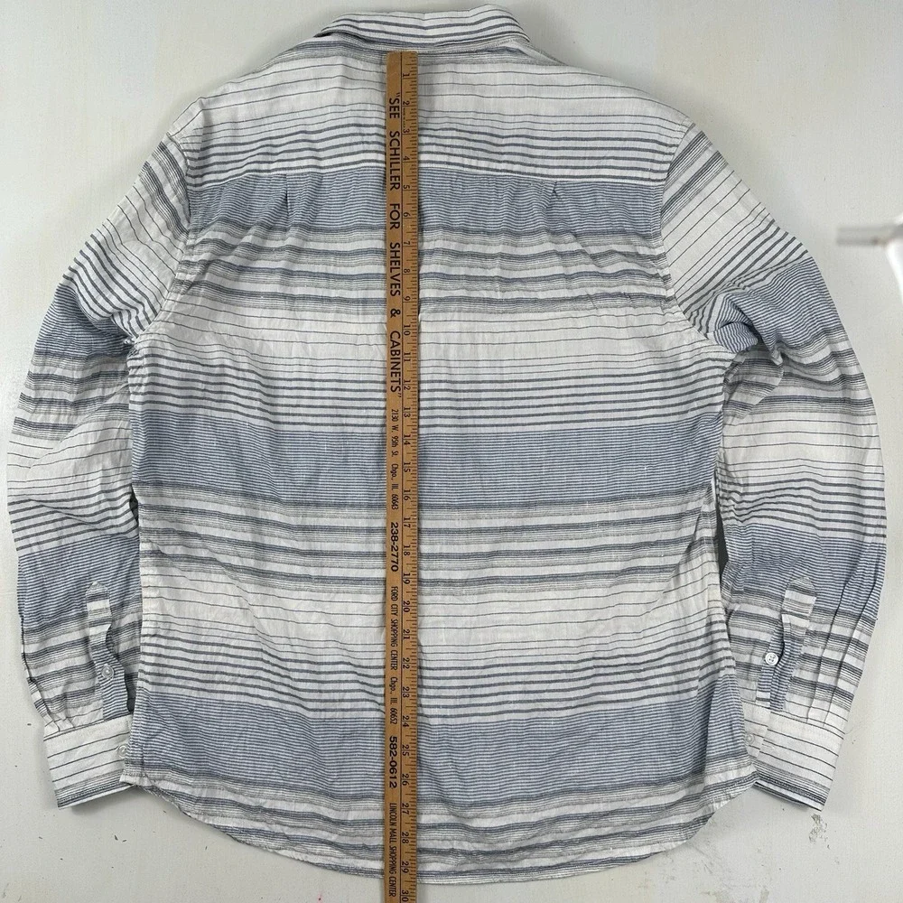 True Religion Men's Linen‎ Cotton Shirt XXL White Blue Striped 2XL Long Sleeve